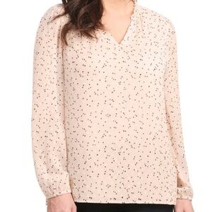 Hilary Radley Cream Blouse with Black Dots